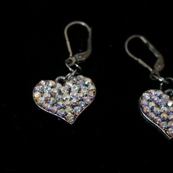 Earrings MARKED 925 STERLING SILVER Pierced Dangle Leverback Heart Rhinestone - Picture 12 of 12
